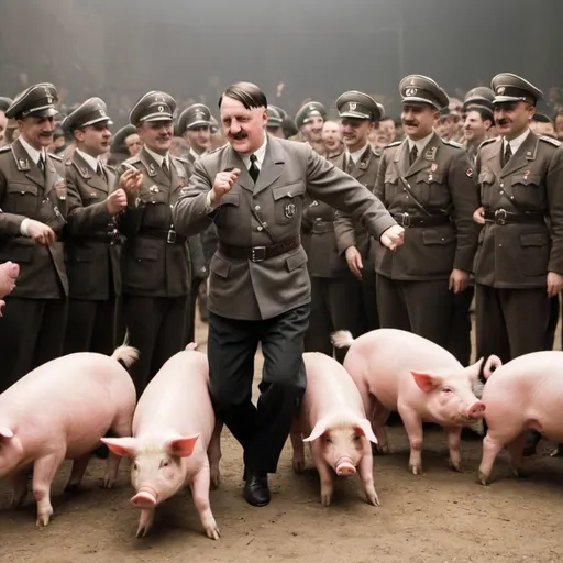Prompt: hitler dancing with pigs