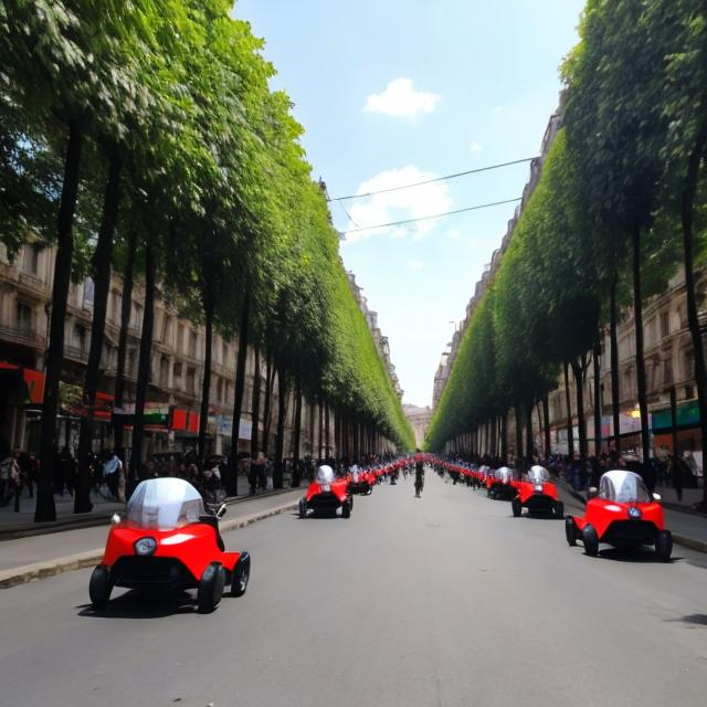 Prompt: avenue de rivoli filled  with electric karts