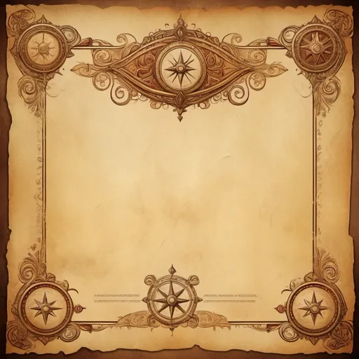 Prompt: A decorated parchment background. Letter head from Cybele of The Wandering Caravan. Attention of adventure 