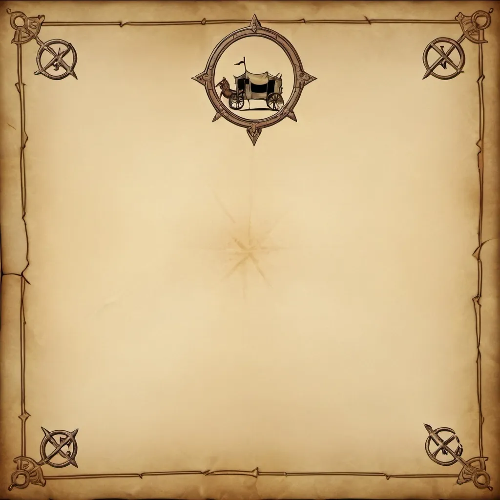 Prompt: A blank parchment notice background with a Wandering Caravan sigil in the bottom corners