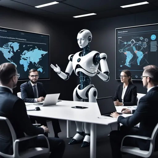 Prompt: Create an image of an executive presentation about AI