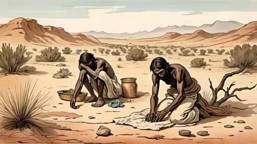 Prompt: tired thirsty slaves dying in the desert, vintage american drawings , with colors