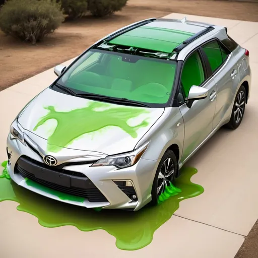 Prompt: Toyota car with a roof like transperant tank fixed with  green liquid