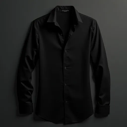 Prompt: (قميص اسود), sleek black shirt, minimalistic design, ultra-detailed fabric texture, soft draping, elegant fit, sophisticated vibe, studio lighting, high contrast, dramatic shadows, stylish atmosphere, modern fashion, high-quality display, 4K resolution, appealing for fashion enthusiasts.