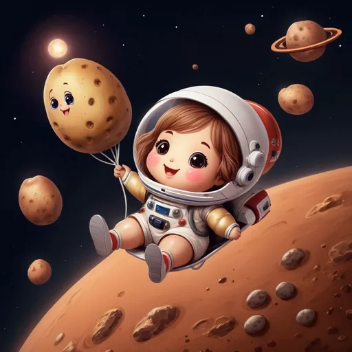 Prompt: Cute potato girl flying to mars
