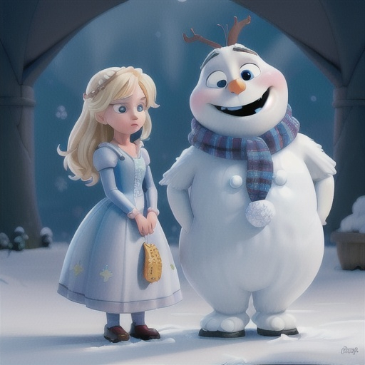 Prompt: A character with the features sleeping beauty and olaf the snowman