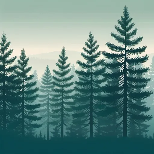 Prompt: "Silhouette of pine trees with the same arrangement and composition as the original image. Replace the color palette with soft, harmonious shades such as green. The background should shift to a subtle gradient that complements the new colors, maintaining a clean and minimalist aesthetic. no mountains or moon"