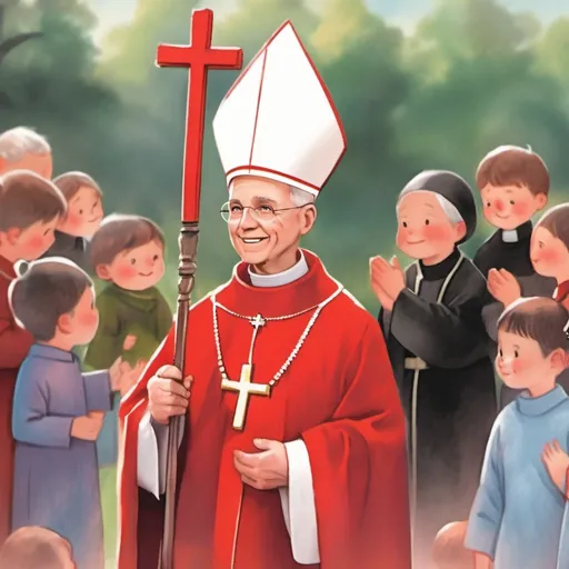 Prompt: When he grew up, Karol decided to follow a special path: he wanted to help people and tell them about God’s love. So he became a priest. Over time, he was recognized for his kindness and wisdom, and soon he became a bishop and then a cardinal.