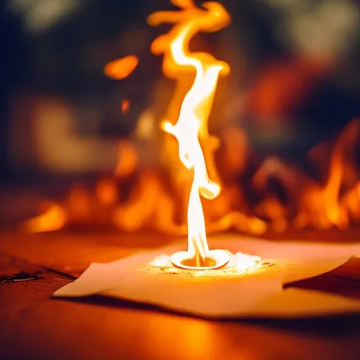Prompt: Burning a piece of paper, sad vibe