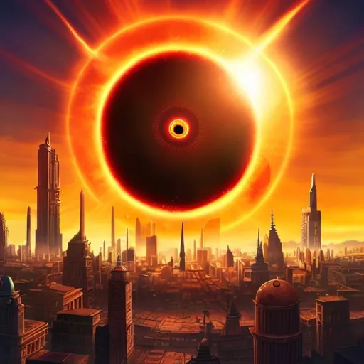 Prompt: The dark sun, in a city