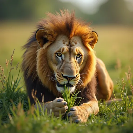 Prompt: create  a vedio of lion eating grass
