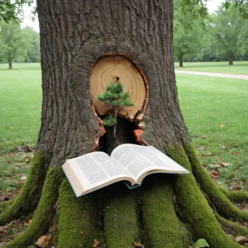 Prompt: a tree eating a book