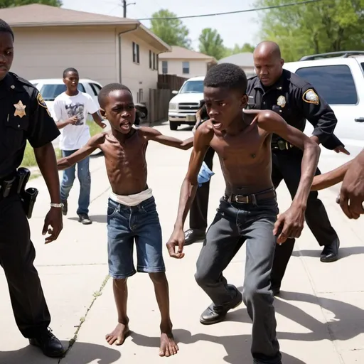 Prompt: black kid that  is starving gets beat up by gang
