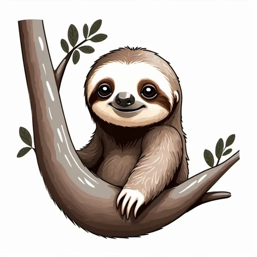 Prompt: A cute sloth in the style of whimsical yet eerie art. Grainy, scientific illustration with a white background

