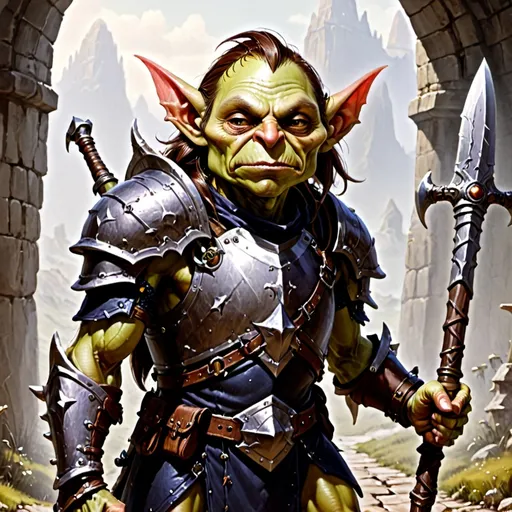 Prompt: Goblin, Champion,  One Long glaive as his weapon, He is wearing breastplate, tall