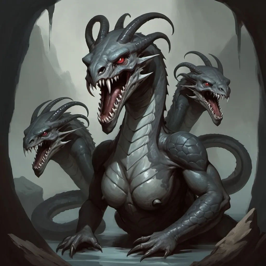 Prompt: False Hydra, Dungeons and Dragons Character Art Style, Dark Fantasy Style, D&D character portrait, fantasy art, oil painting, Dark atmosphere