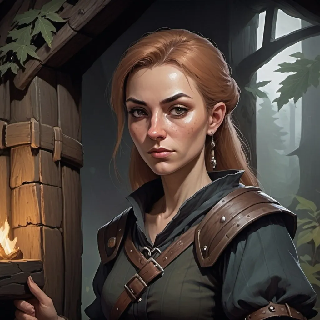 Prompt: female village commoner, Dungeons and Dragons Character Art Style, Dark Fantasy Style, D&D character portrait, fantasy art, oil painting, Dark atmosphere