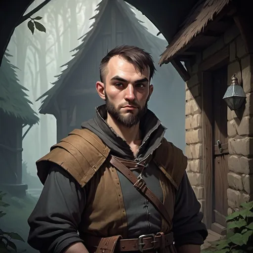 Prompt: village commoner, Dungeons and Dragons Character Art Style, Dark Fantasy Style, D&D character portrait, fantasy art, oil painting, Dark atmosphere