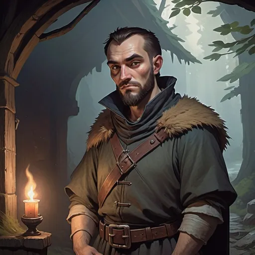 Prompt: village commoner, Dungeons and Dragons Character Art Style, Dark Fantasy Style, D&D character portrait, fantasy art, oil painting, Dark atmosphere