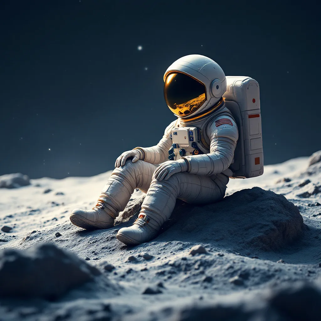Prompt: an astronut sitting on moon