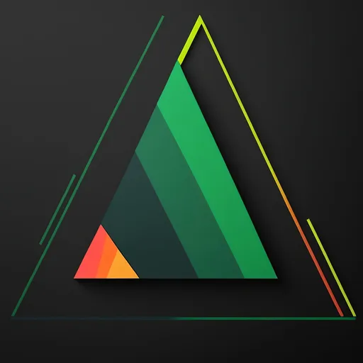 Prompt: black blackground divide it in 2 parts with single green line  vertically and fill right side with triangles of multicolour