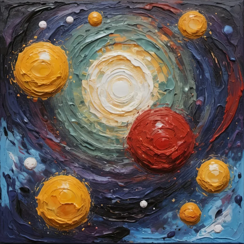 Prompt: thick impasto oil painting of a multiverse, thick bumpy paint strokes