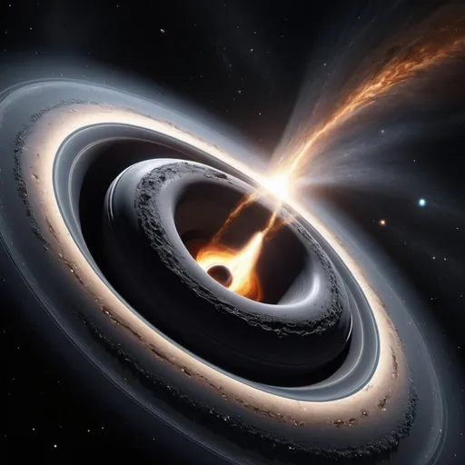 Prompt: Realistic illustration of a spacecraft near a black hole, cosmic dust swirling, intense gravitational pull, high quality, ultra-detailed, realism, space, futuristic technology, deep space exploration, massive black hole, swirling cosmic dust, powerful gravitational forces, spacecraft in close proximity, detailed spacecraft design, scientific accuracy, dramatic lighting, cosmic realism