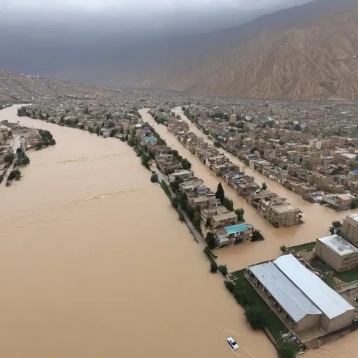 Prompt: shows typhoons and floods in the city of Duhok