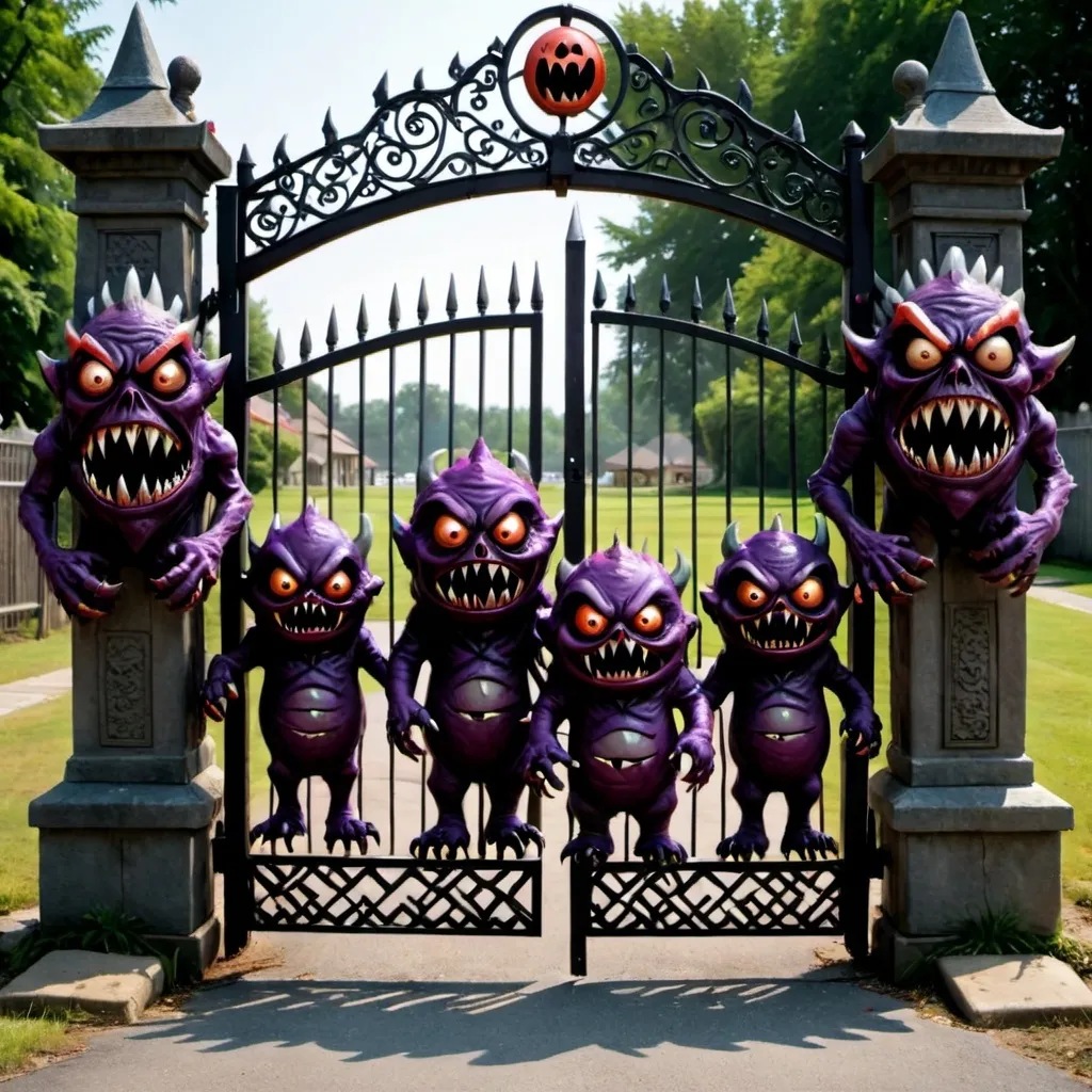 Prompt: 6 scarry monsters in front of the gate
