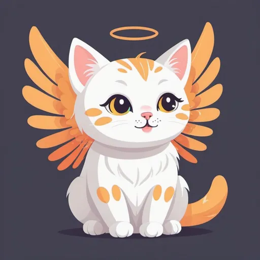 Prompt: A cute cat with wings, flat illustration, cartoon, vector illustration