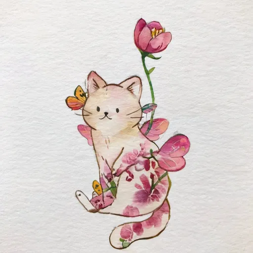 Prompt: A flower cat with wings, high quality