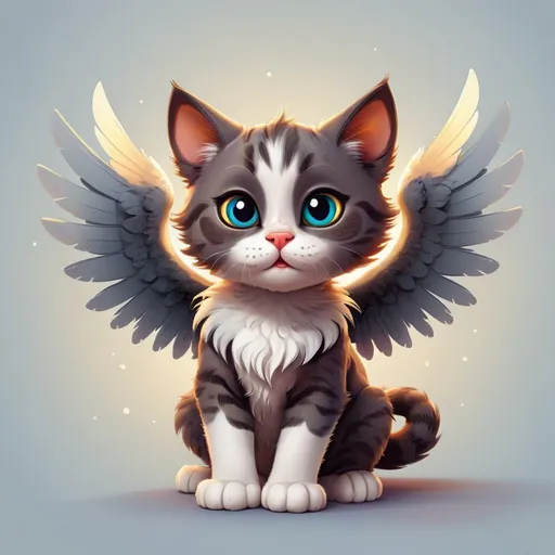 Prompt: A cute cat with wings, vector illustration