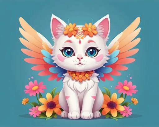 Prompt: flower cat with wings,vector,colorful,2D,cute cartoon characters