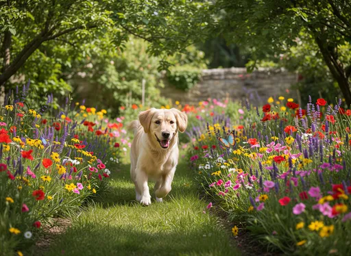 Prompt: @ry87djj519siZNZxvr3b happy playing in the garden chasing butterfly 