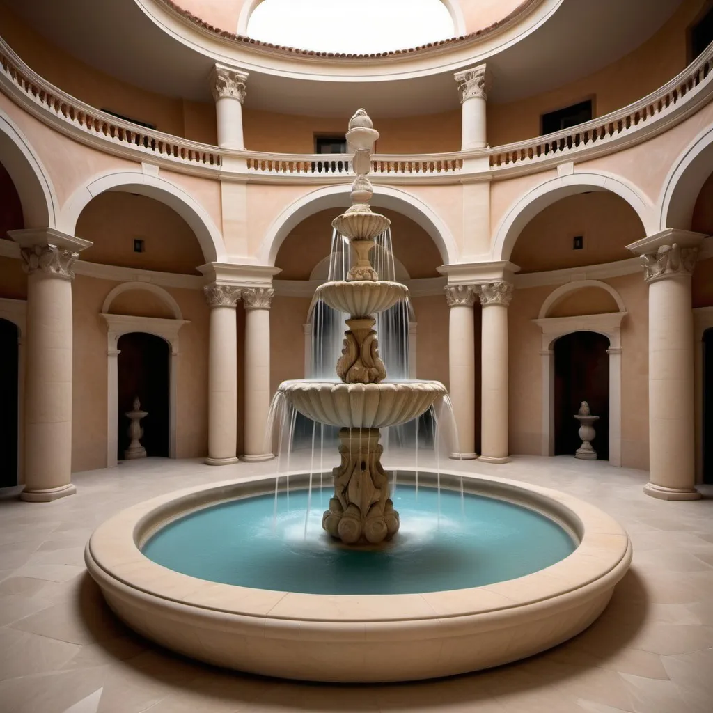 Prompt: Roman Villas fountain interior luxury