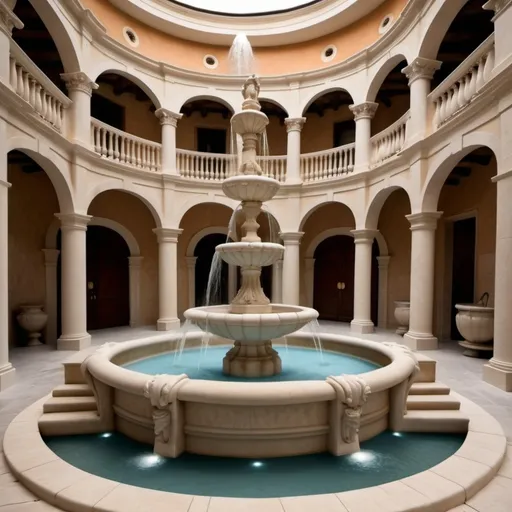 Prompt: Roman Villas fountain interior luxury