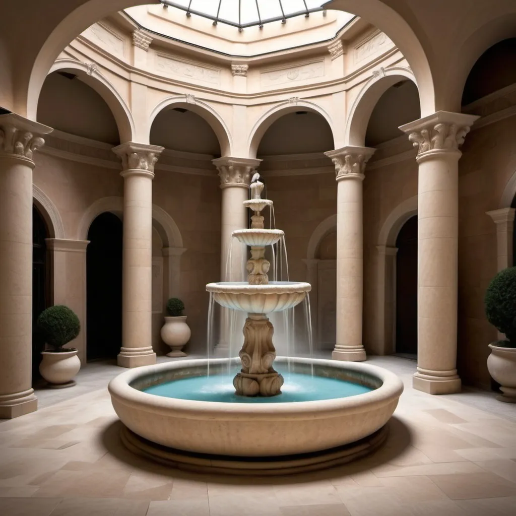 Prompt: Roman Villas fountain interior luxury