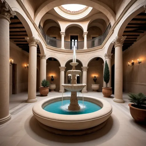 Prompt: Roman Villas fountain interior luxury