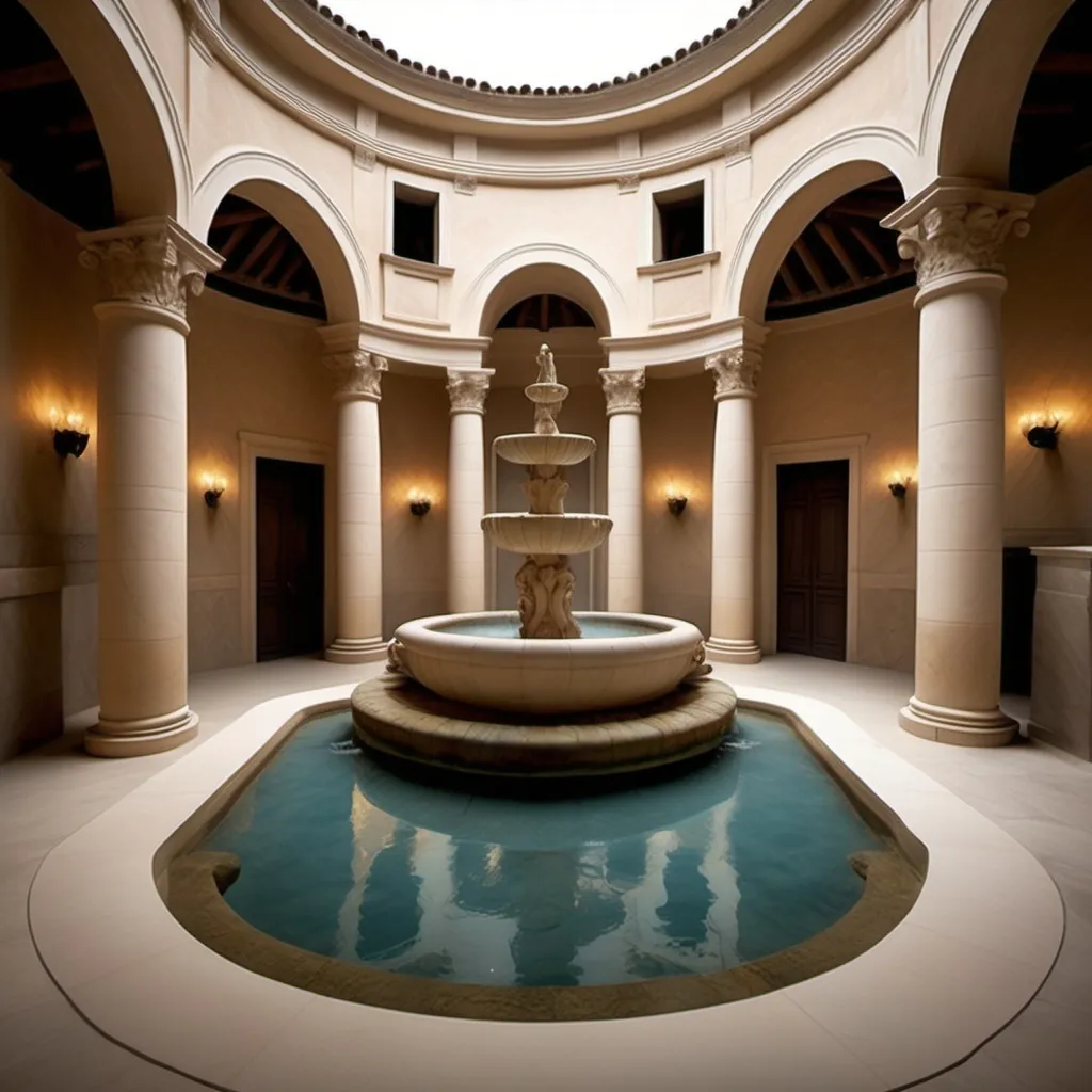 Prompt: Roman Villas fountain interior luxury