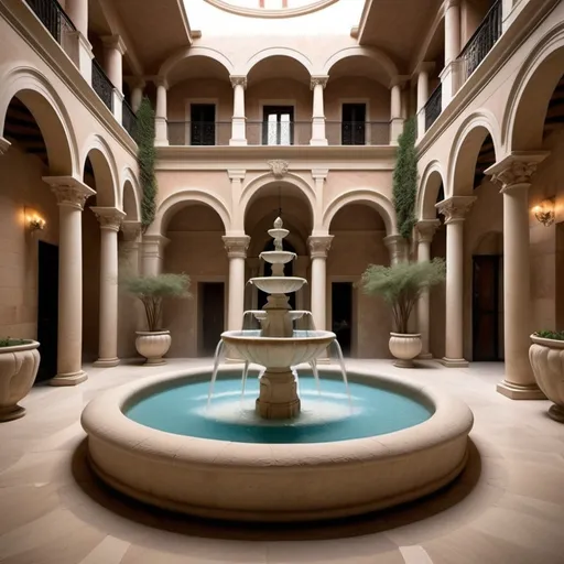 Prompt: Roman Villas fountain interior luxury