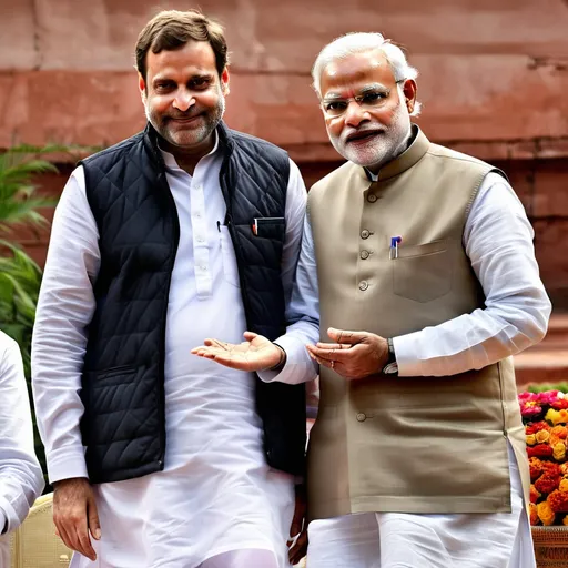 Prompt: Modiji and rahul gandhi eksath photo 
