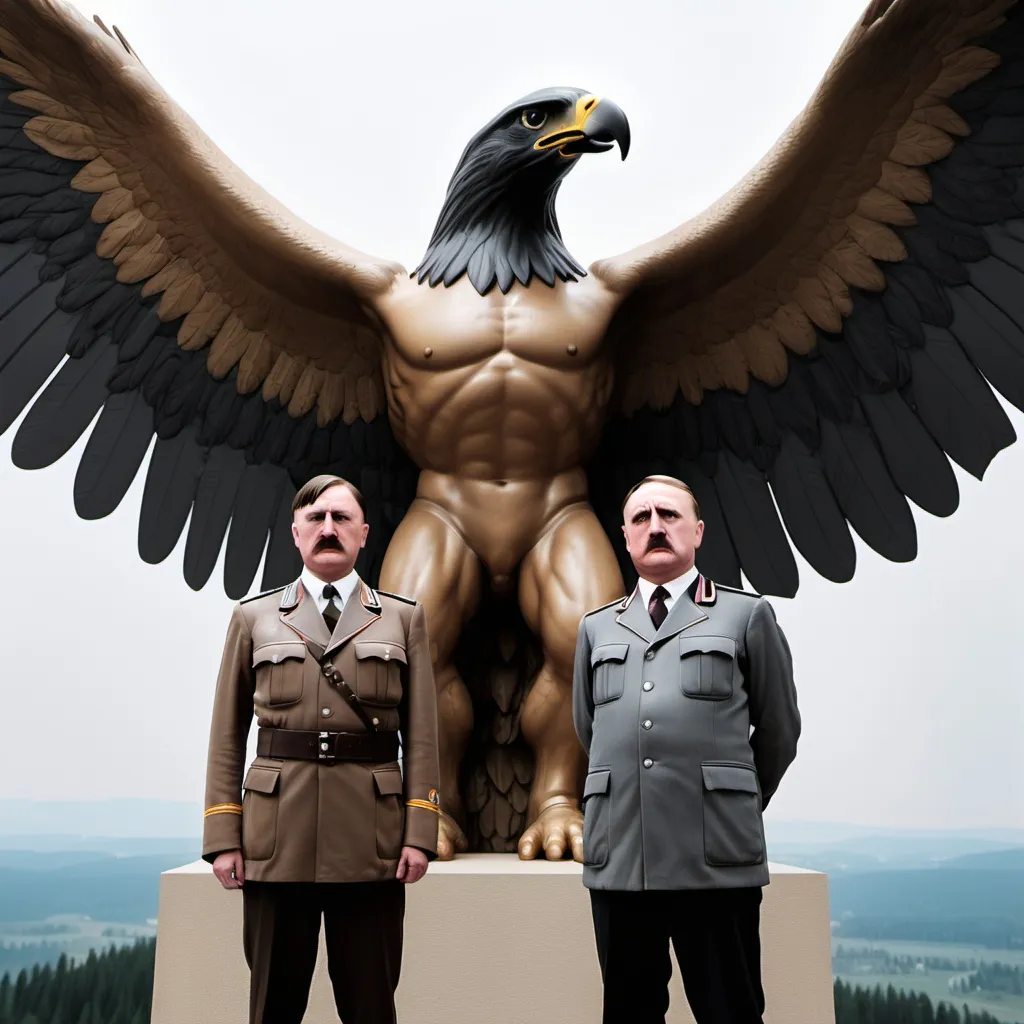 Prompt: an image with giga chad and hitler in the eagle's nest

