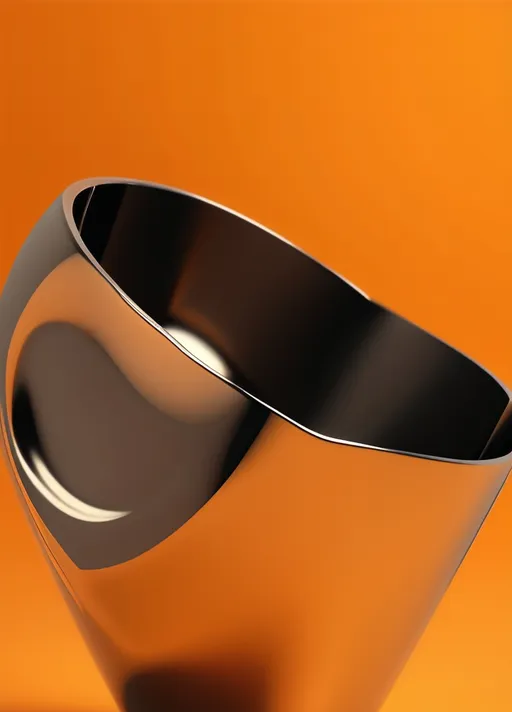 Prompt: a close up of a shiny metal object on an orange background with a black background and a white background, Alfred Manessier, international typographic style, cinema 4 d, a 3D render