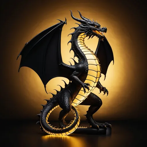 Prompt: black fantasy dragon shaped light painting gold backdrop, minimalistic, elegant line design