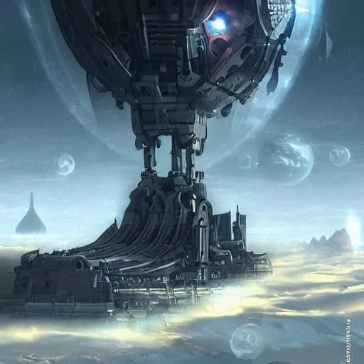 Prompt: Mechanical Dawn, Technology City, epic fantasy art, ship, extraterrestrial