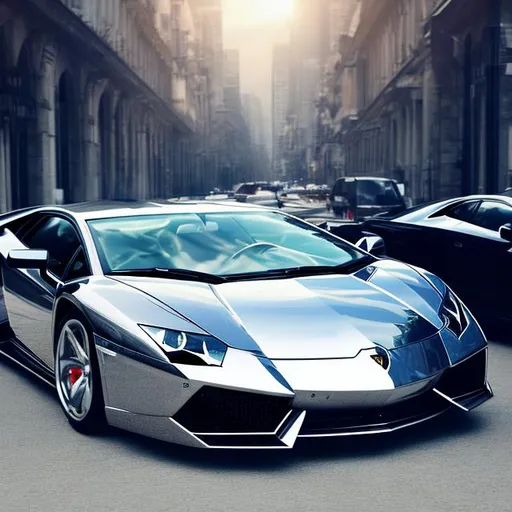 Prompt: create a photo of a chrome super car like a Lamborghini
