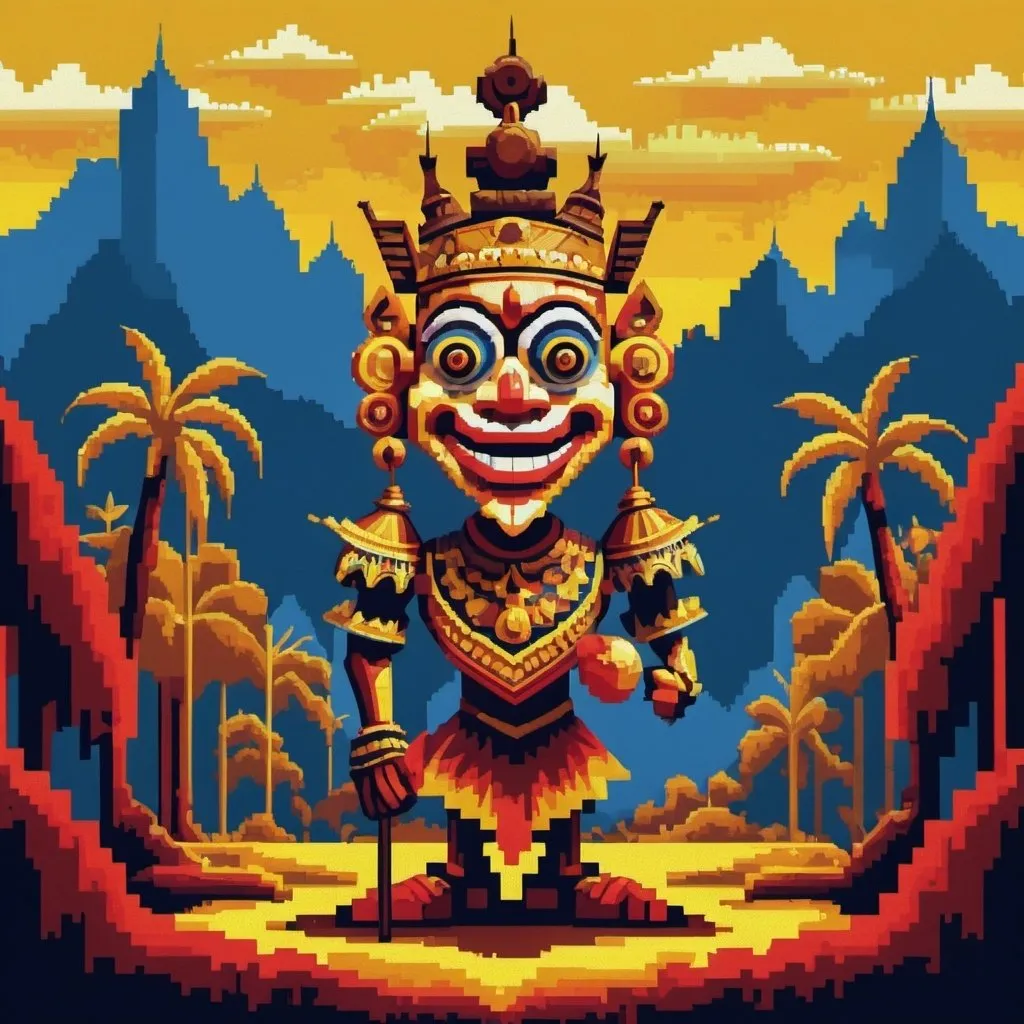 Prompt: Malaysia: Wayang Kulit Kelantan, big heart, art deco oil painted  primary color  pixel art dithering texture dithering landscape