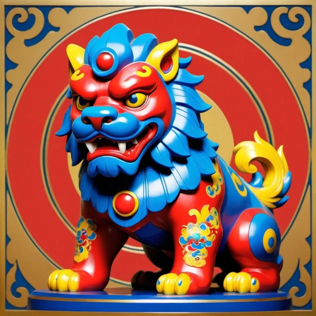 Prompt: Foo Dog, primary colors art deco Nintendo DS 