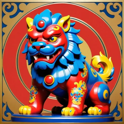 Prompt: Foo Dog, primary colors art deco Nintendo DS 