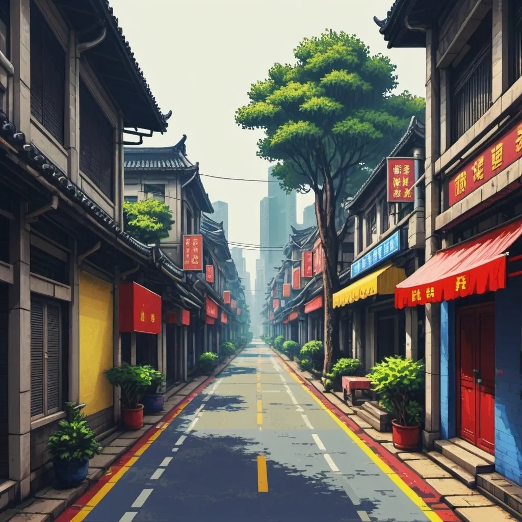 Prompt: Yide Road (一德路) historic Guangzhou neighborhood, south of Yuexiu District, China, texture mixed pixelart NES video game style primary colors 128-bit color-scale landscape realistic rendering